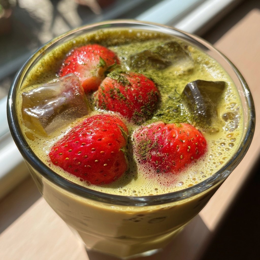 Iced Strawberry Matcha Latte At Home