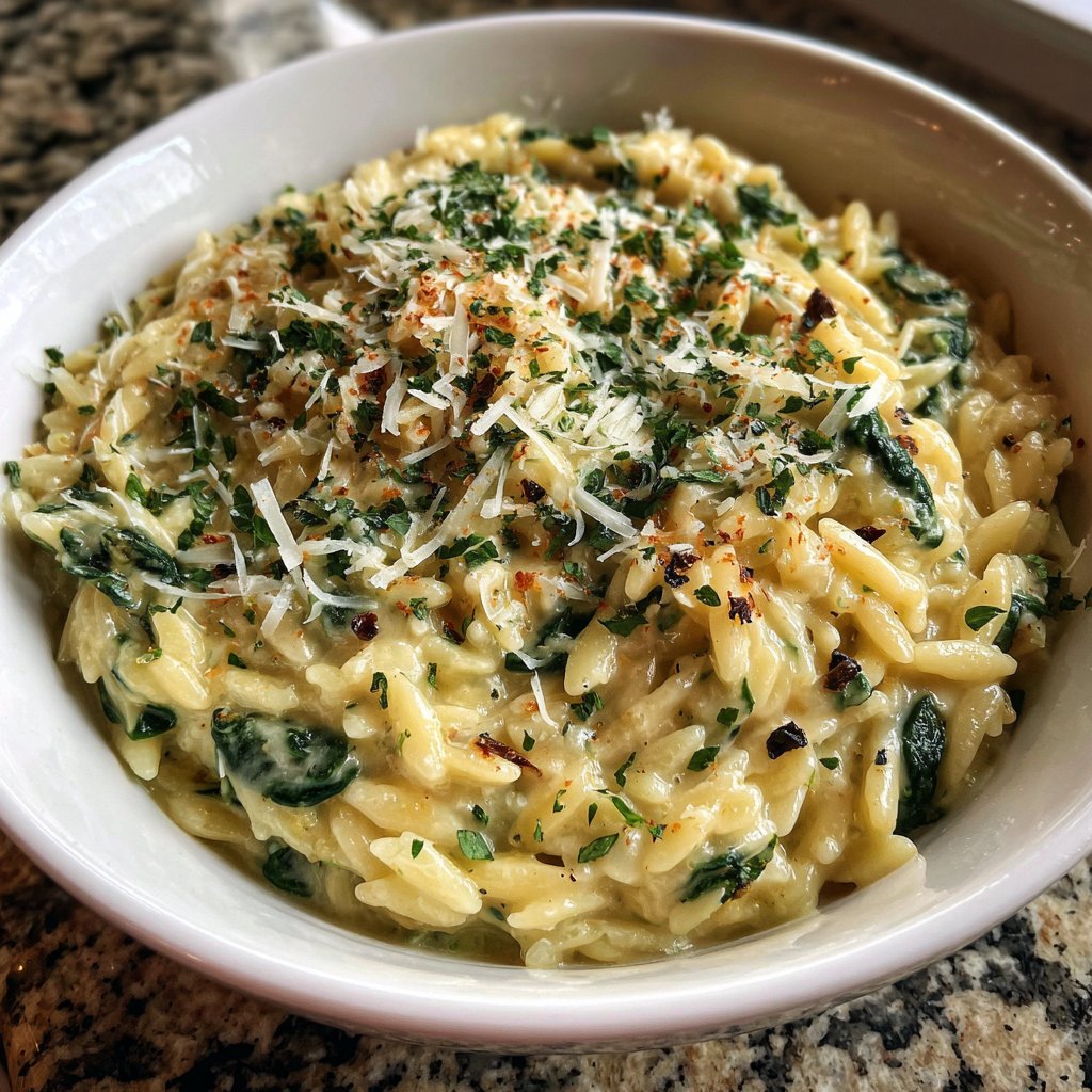 Creamy Spinach Parmesan Orzo