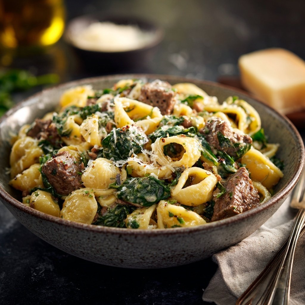 Creamy Beef And Spinach Pasta