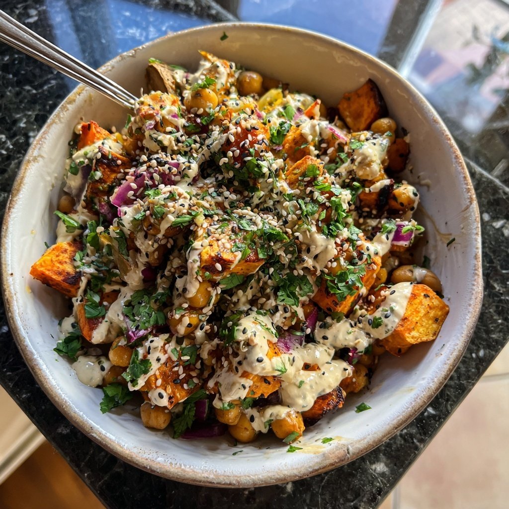 Roasted Sweet Potato Chickpea Bowl