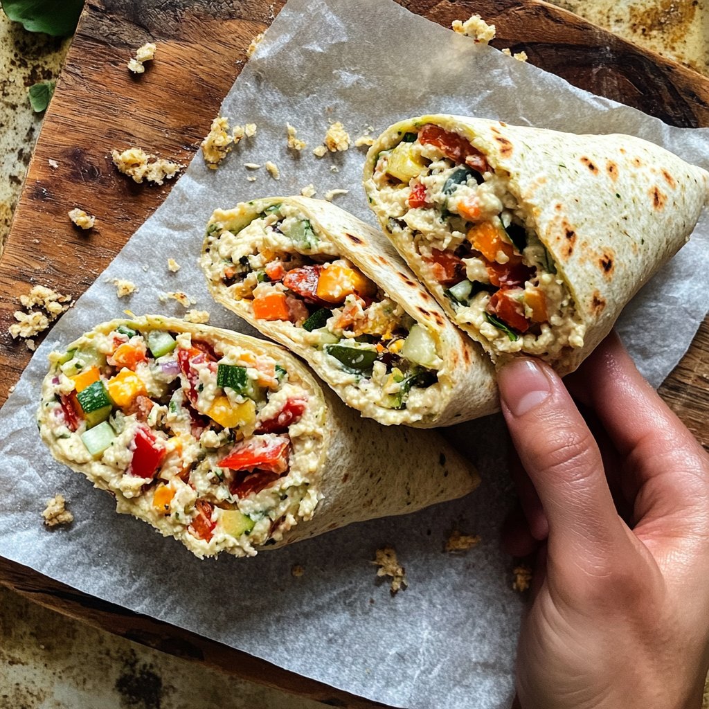 High-Protein Veggie Hummus Wrap Lunch