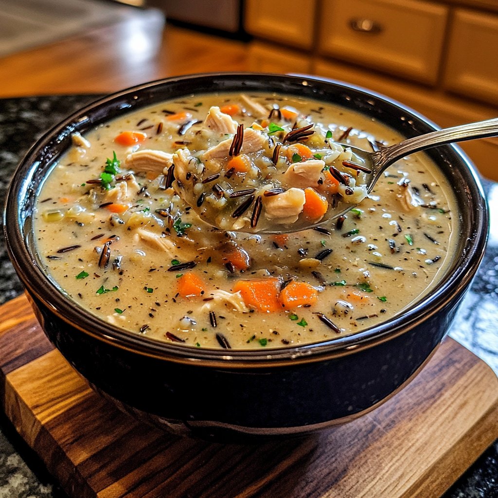 Healthy Crockpot Chicken and Wild Rice Soup